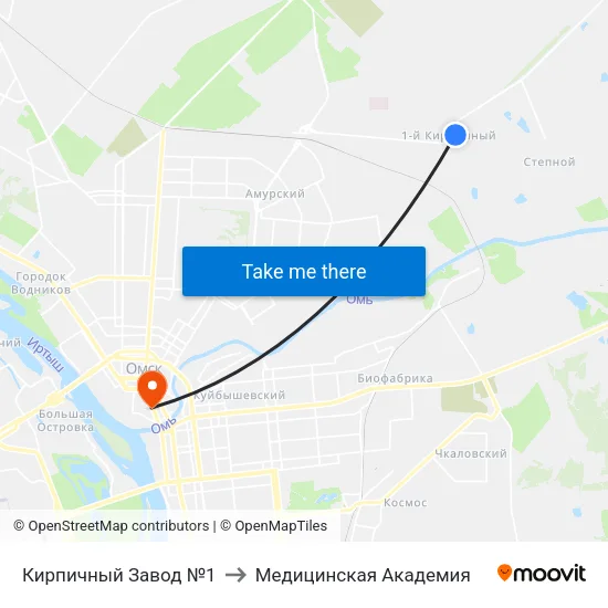 Кирпичный Завод №1 to Медицинская Академия map