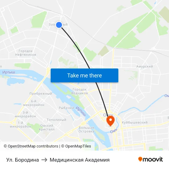 Ул. Бородина to Медицинская Академия map