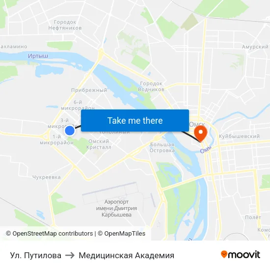 Ул. Путилова to Медицинская Академия map
