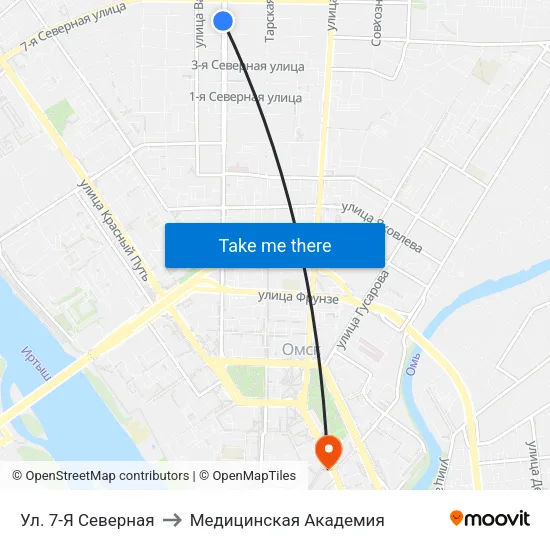 Ул. 7-Я Северная to Медицинская Академия map