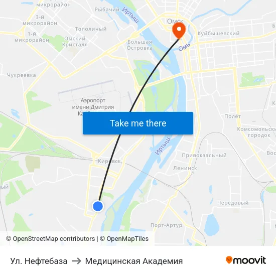 Ул. Нефтебаза to Медицинская Академия map
