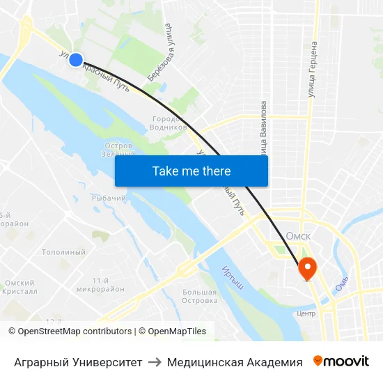 Аграрный Университет to Медицинская Академия map