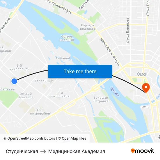 Студенческая to Медицинская Академия map