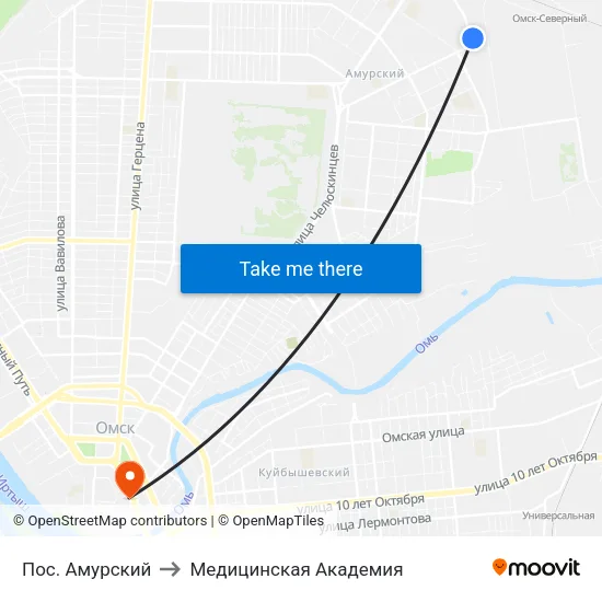 Пос. Амурский to Медицинская Академия map