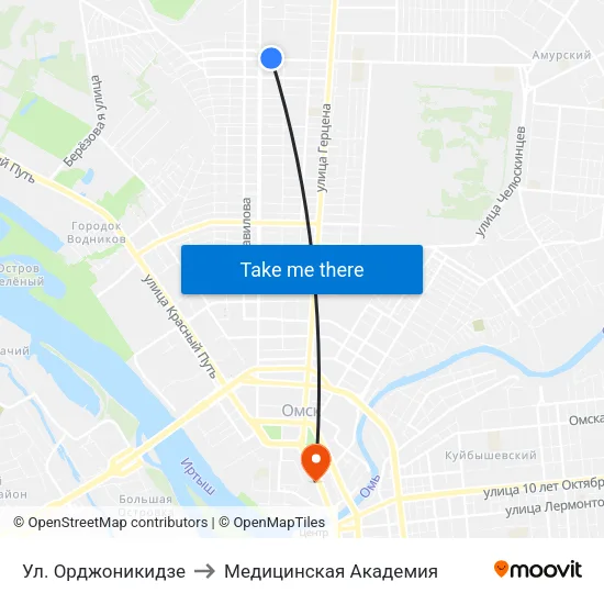 Ул. Орджоникидзе to Медицинская Академия map