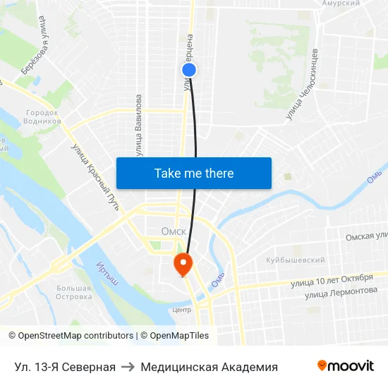 Ул. 13-Я Северная to Медицинская Академия map