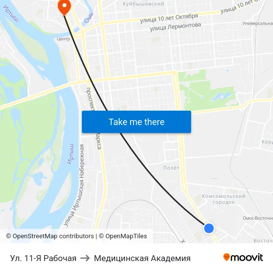 Ул. 11-Я Рабочая to Медицинская Академия map