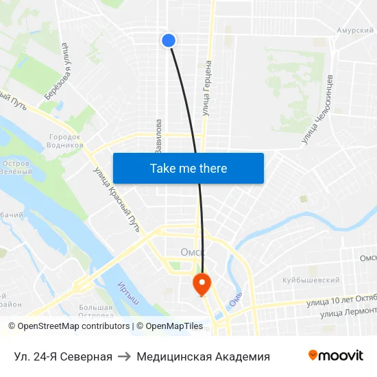 Ул. 24-Я Северная to Медицинская Академия map