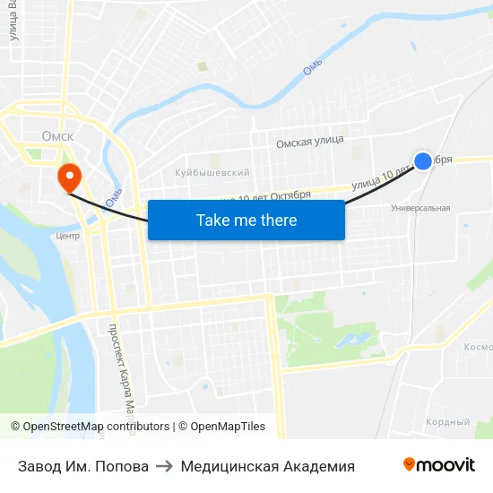 Завод Им. Попова to Медицинская Академия map