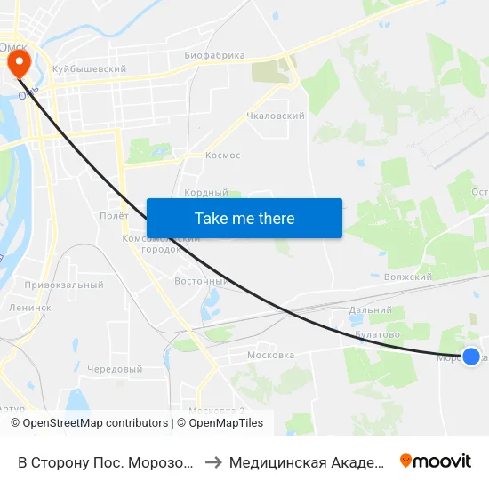 В Сторону Пос. Морозовка to Медицинская Академия map