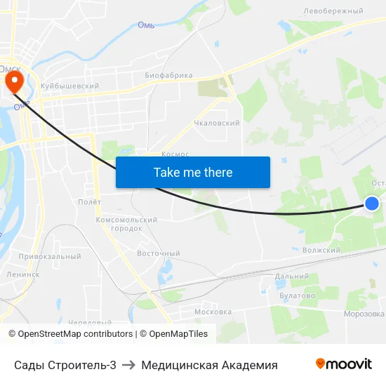 Сады Строитель-3 to Медицинская Академия map