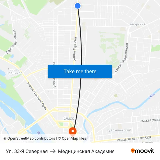 Ул. 33-Я Северная to Медицинская Академия map