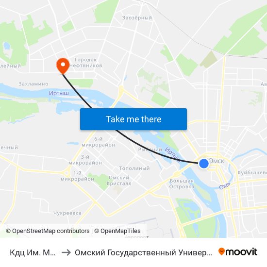 Кдц Им. Маяковского to Омский Государственный Университет Им. Ф. М. Достоевского map