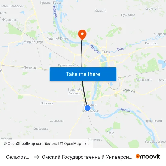 Сельхозтехникум to Омский Государственный Университет Им. Ф. М. Достоевского map