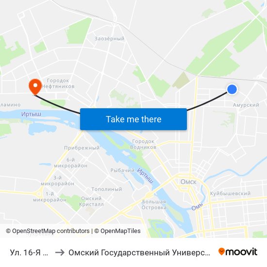 Ул. 16-Я Амурская to Омский Государственный Университет Им. Ф. М. Достоевского map