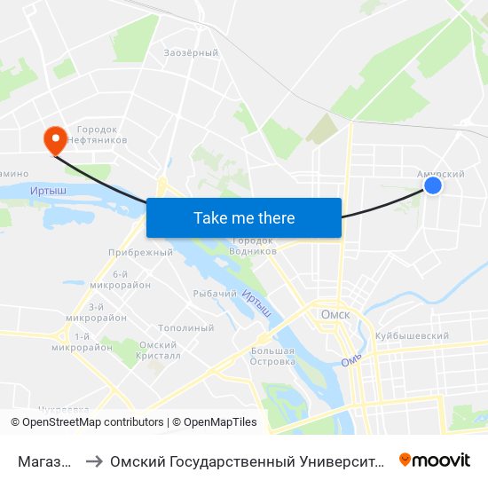 Магазин Заря to Омский Государственный Университет Им. Ф. М. Достоевского map