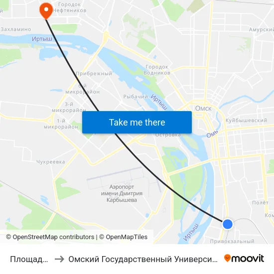 Площадь Серова to Омский Государственный Университет Им. Ф. М. Достоевского map
