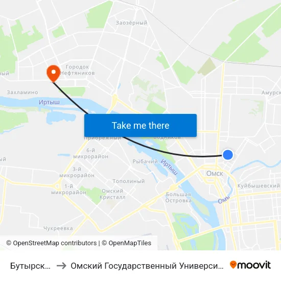 Бутырский Базар to Омский Государственный Университет Им. Ф. М. Достоевского map