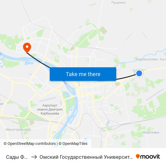 Сады Фантазия to Омский Государственный Университет Им. Ф. М. Достоевского map