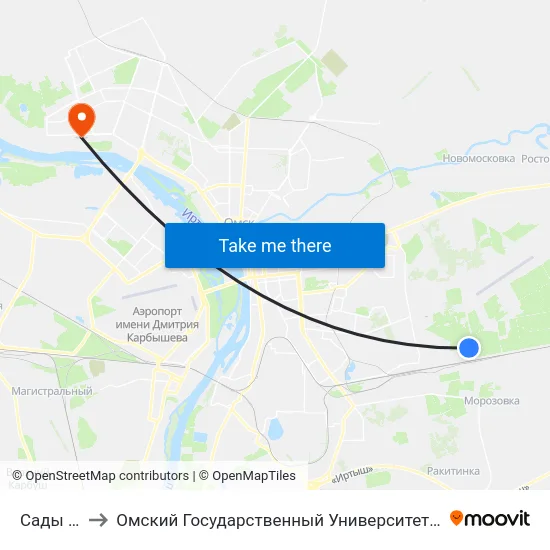 Сады Весна to Омский Государственный Университет Им. Ф. М. Достоевского map