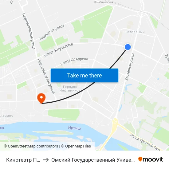 Кинотеатр Первомайский to Омский Государственный Университет Им. Ф. М. Достоевского map