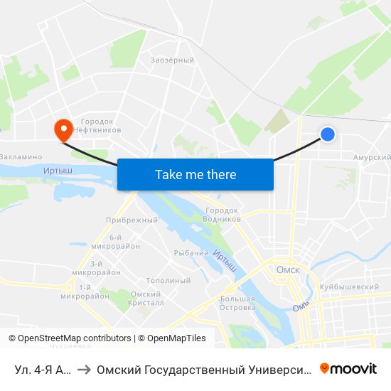 Ул. 4-Я Амурская to Омский Государственный Университет Им. Ф. М. Достоевского map