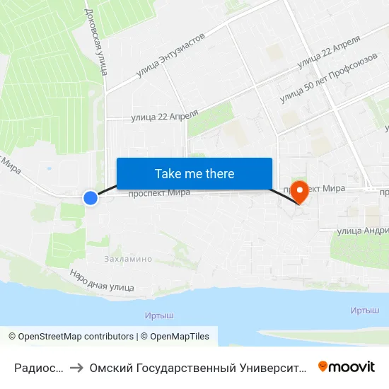 Радиостанция to Омский Государственный Университет Им. Ф. М. Достоевского map