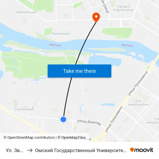 Ул. Звездная to Омский Государственный Университет Им. Ф. М. Достоевского map