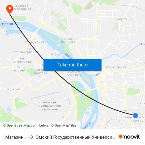 Магазин Фиалка to Омский Государственный Университет Им. Ф. М. Достоевского map