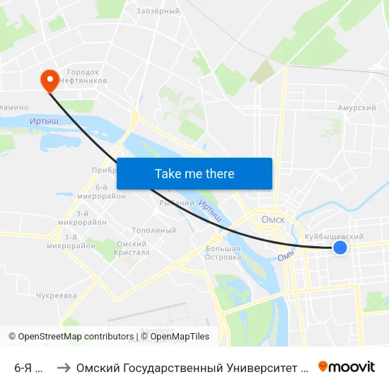 6-Я Линия to Омский Государственный Университет Им. Ф. М. Достоевского map