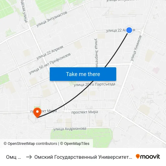 Омц Химик to Омский Государственный Университет Им. Ф. М. Достоевского map