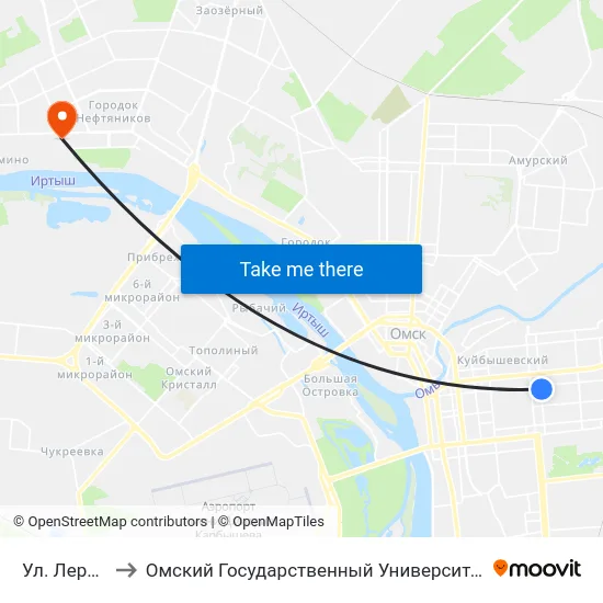 Ул. Лермонтова to Омский Государственный Университет Им. Ф. М. Достоевского map