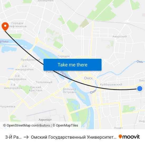 3-Й Разъезд to Омский Государственный Университет Им. Ф. М. Достоевского map