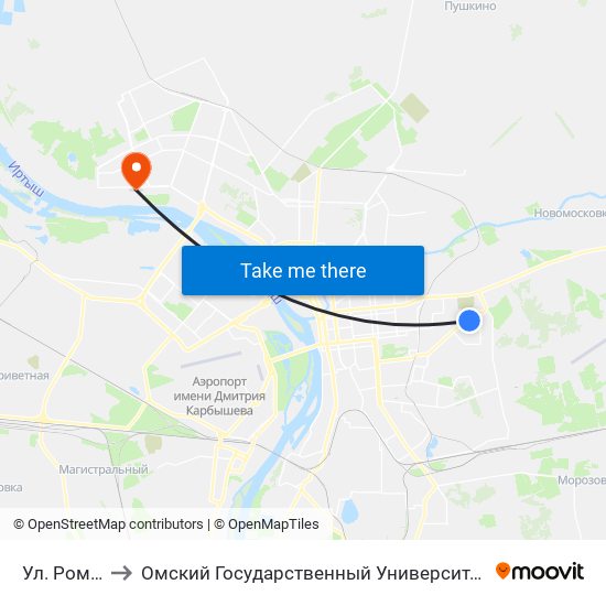 Ул. Романенко to Омский Государственный Университет Им. Ф. М. Достоевского map