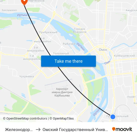 Железнодорожный Вокзал to Омский Государственный Университет Им. Ф. М. Достоевского map