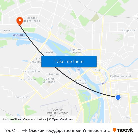 Ул. Степная to Омский Государственный Университет Им. Ф. М. Достоевского map