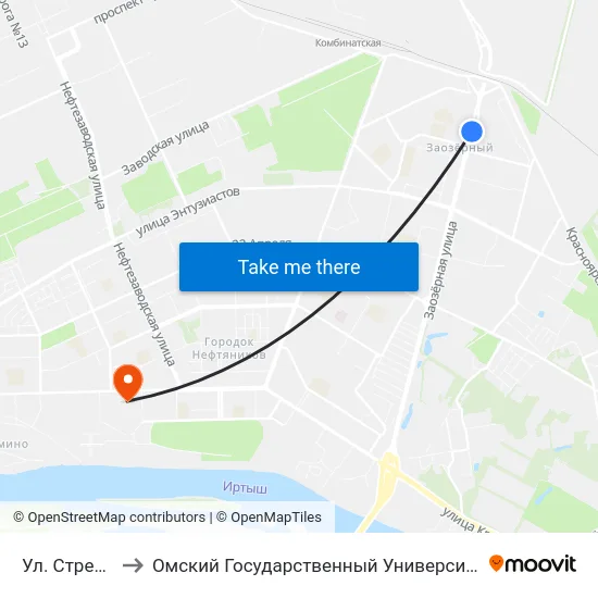 Ул. Стрельникова to Омский Государственный Университет Им. Ф. М. Достоевского map