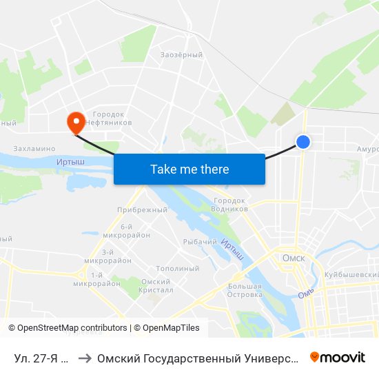 Ул. 27-Я Северная to Омский Государственный Университет Им. Ф. М. Достоевского map