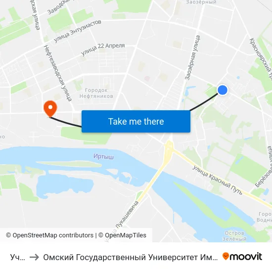 Учхоз to Омский Государственный Университет Им. Ф. М. Достоевского map