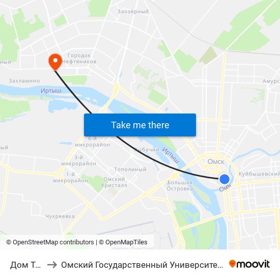 Дом Туриста to Омский Государственный Университет Им. Ф. М. Достоевского map