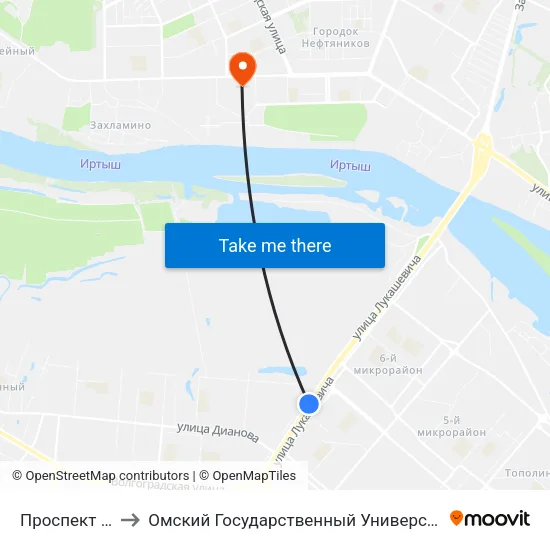 Проспект Комарова to Омский Государственный Университет Им. Ф. М. Достоевского map