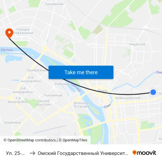 Ул. 25-Я Линия to Омский Государственный Университет Им. Ф. М. Достоевского map