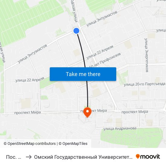 Пос. Ермак to Омский Государственный Университет Им. Ф. М. Достоевского map