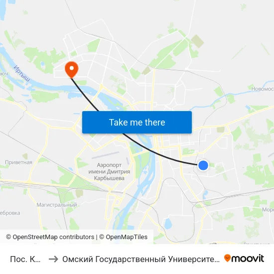 Пос. Кордный to Омский Государственный Университет Им. Ф. М. Достоевского map