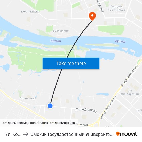 Ул. Комкова to Омский Государственный Университет Им. Ф. М. Достоевского map