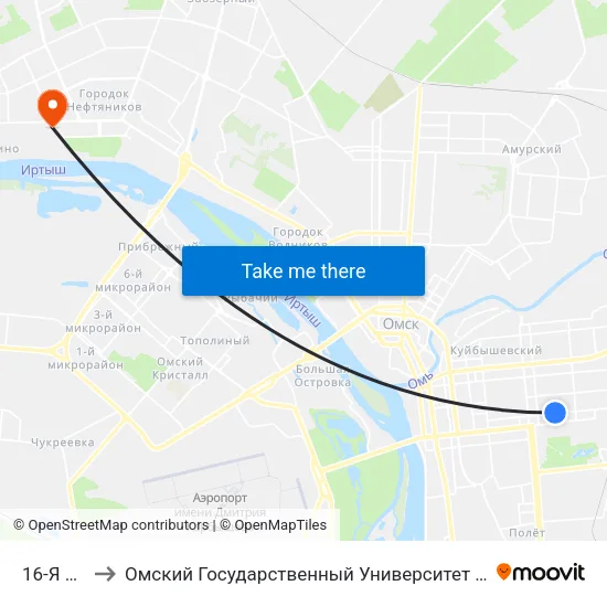 16-Я Линия to Омский Государственный Университет Им. Ф. М. Достоевского map