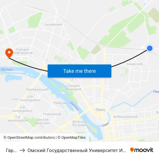 Гаражи to Омский Государственный Университет Им. Ф. М. Достоевского map