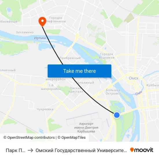 Парк Победы to Омский Государственный Университет Им. Ф. М. Достоевского map