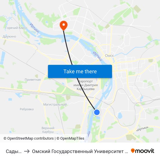 Сады Заря to Омский Государственный Университет Им. Ф. М. Достоевского map