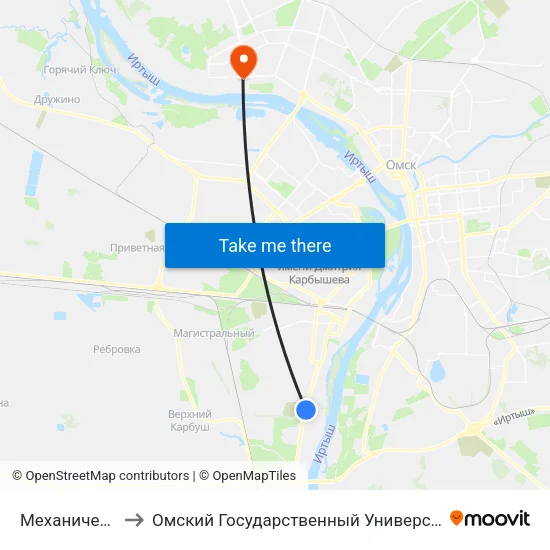 Механический Завод to Омский Государственный Университет Им. Ф. М. Достоевского map
